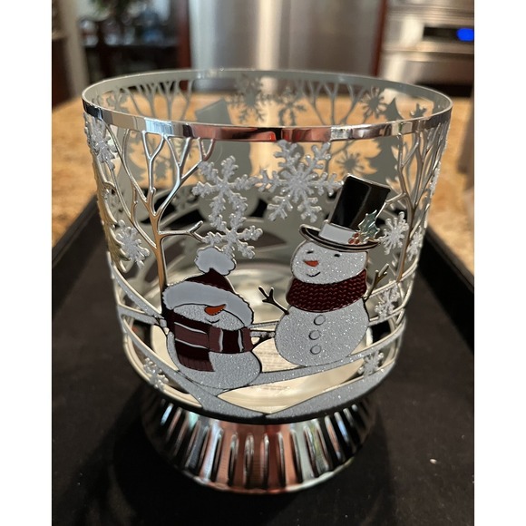 Bath & Body Works Other - 2023 Bath And Body Works 3 Wick‎ Pillar Candle Holder Happy Snowmen Brand New
